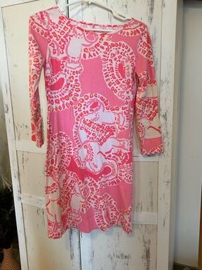 Lilly Pulitzer Pink, White and Coral Long Sleeve Shift Dress